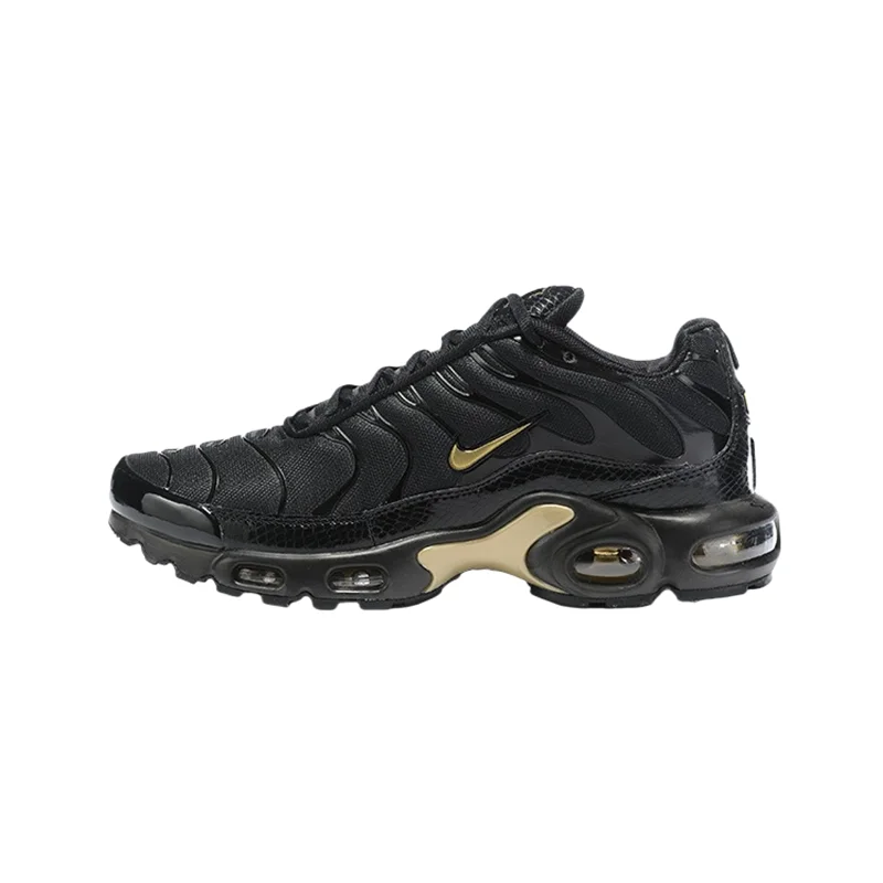 Nike Air Max Plus Black Gold Exquisite Fashion Fabric Synthetic Leather Shock Absorbent Anti Slip Low Cut Running Shoes for Men