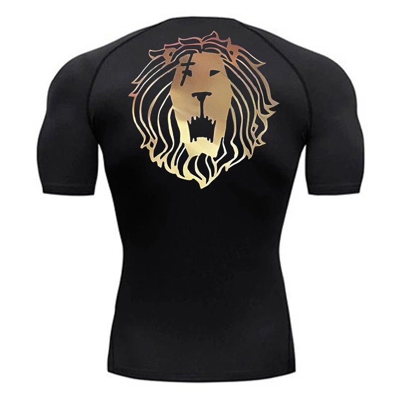 Lion Print Compression Shirts for Men Gym Workout Undershirt Baselayers Athletic Quick Dry Tshirts Tees Short Sleeve Rash Guard