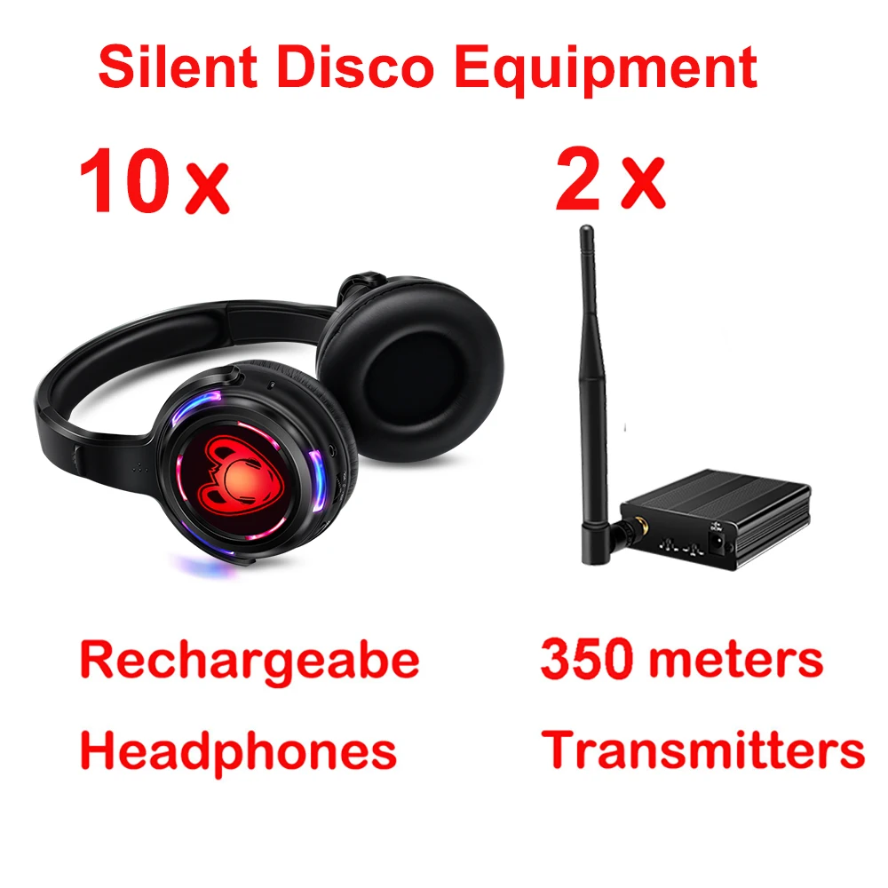 Rat Tail Silent Disco Drahtlose Kopfhörer und RF LED LOGO Headset Bundles mit Sender 500M Für iPod MP3 DJ Musik Pary Club 6