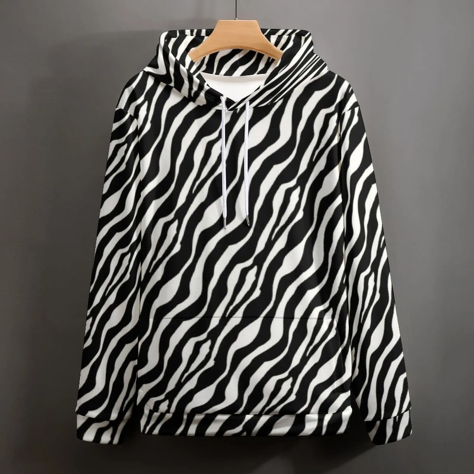 Zebra Stripes Hoodies Schwarz und Weiß Harajuku Übergroßer Pullover Hoodie Unisex Langarm Elegant Bedruckte Lässige Sweatshirts