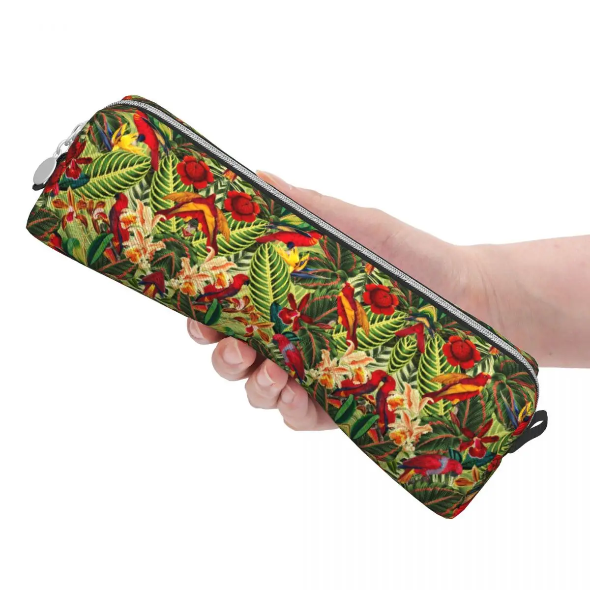 Tropical Birds Flower Pencil Case Leaves Print Square Pencil Bag Boy Girl Kawaii Portable School Pencil Cases Stationery