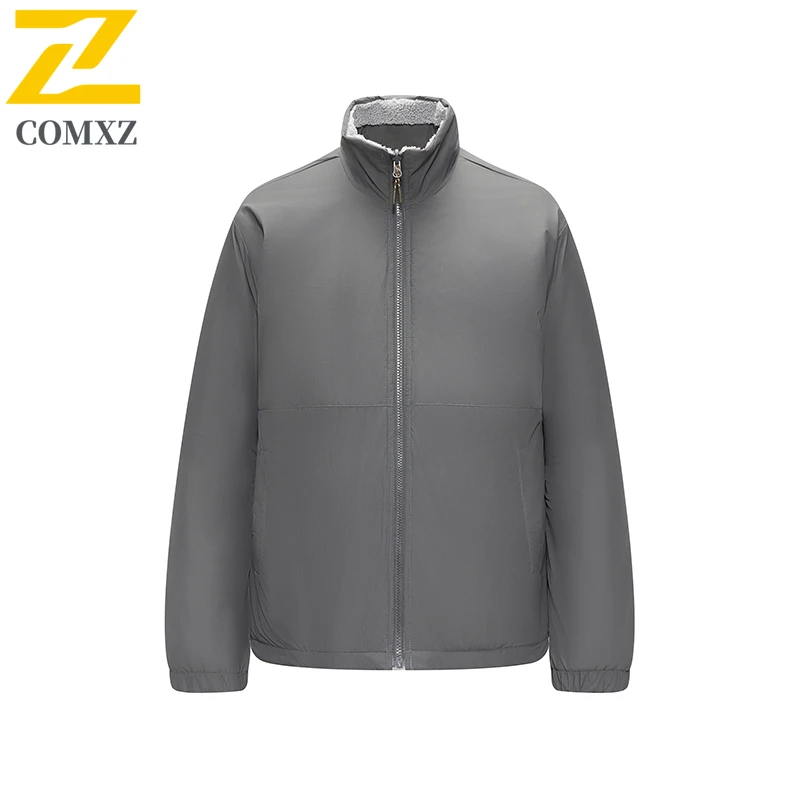 

COMXZ Luxury Men Jacket New Hiking Warm Windproof Reversible Coat Trendy Stand Collar Color Block Fleece Lined Winter Garment