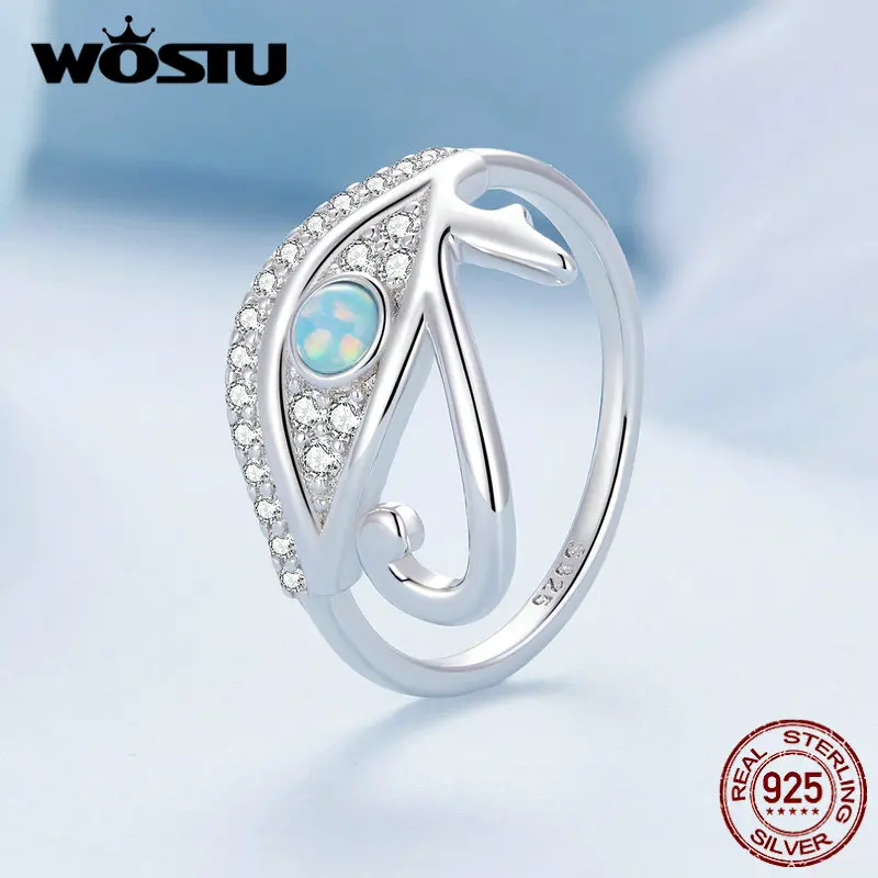 WOSTU 925 Perak Murni Mesir Mata Horus Band Cincin Wanita Api Batu Opal Putih Zircon Penjaga Cincin Pesta Ulang Tahun Perhiasan