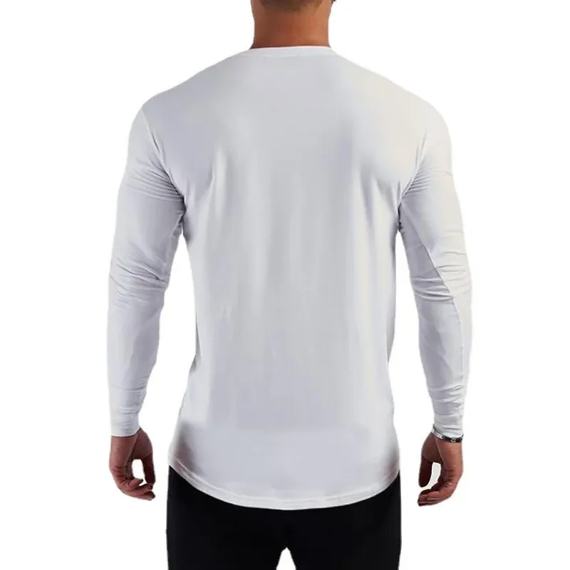 T-shirt sportiva da corsa per fitness da palestra Camicia autunnale in cotone a maniche lunghe slim fit da uomo Abbigliamento per bodybuilding muscolare da allenamento traspirante