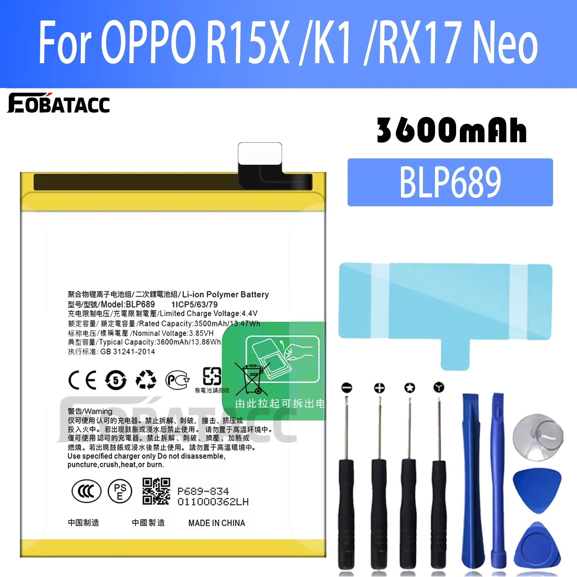 

100% New Original Battery BLP689 For OPPO R15X K1 RX17 Neo Battery + Free Tools