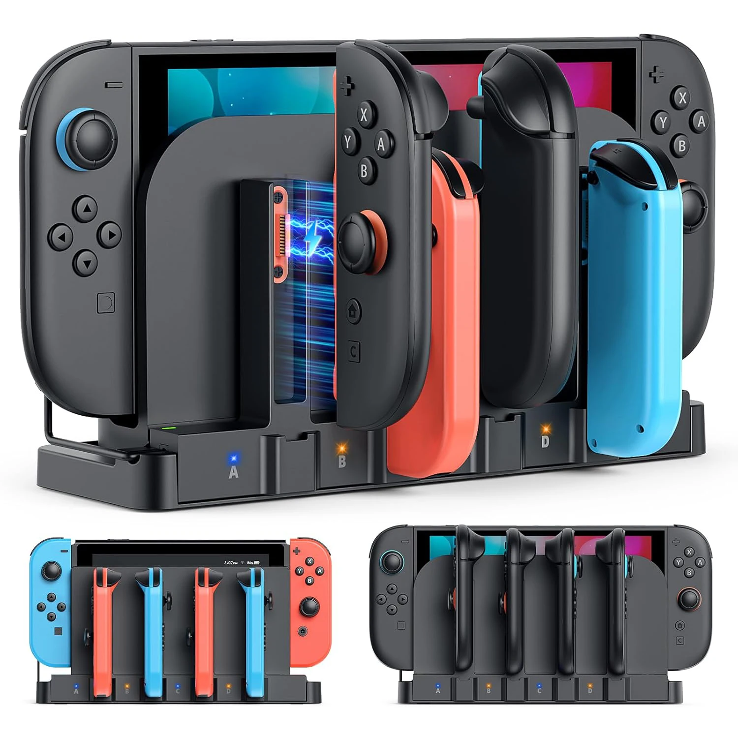 

Магнитное зарядное устройство с двойной зарядкой для 4 зарядных устройств Joy Con для Nintendo Switch 2 и OLED, док-станция для быстрой зарядки для Switch 1/2, аксессуары