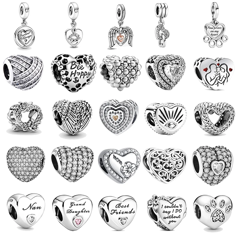 925 srebrne ślady angel love zawieszki charms pasują do oryginalnego bransoletka Pandora paciorki naszyjnika Diy damska biżuteria