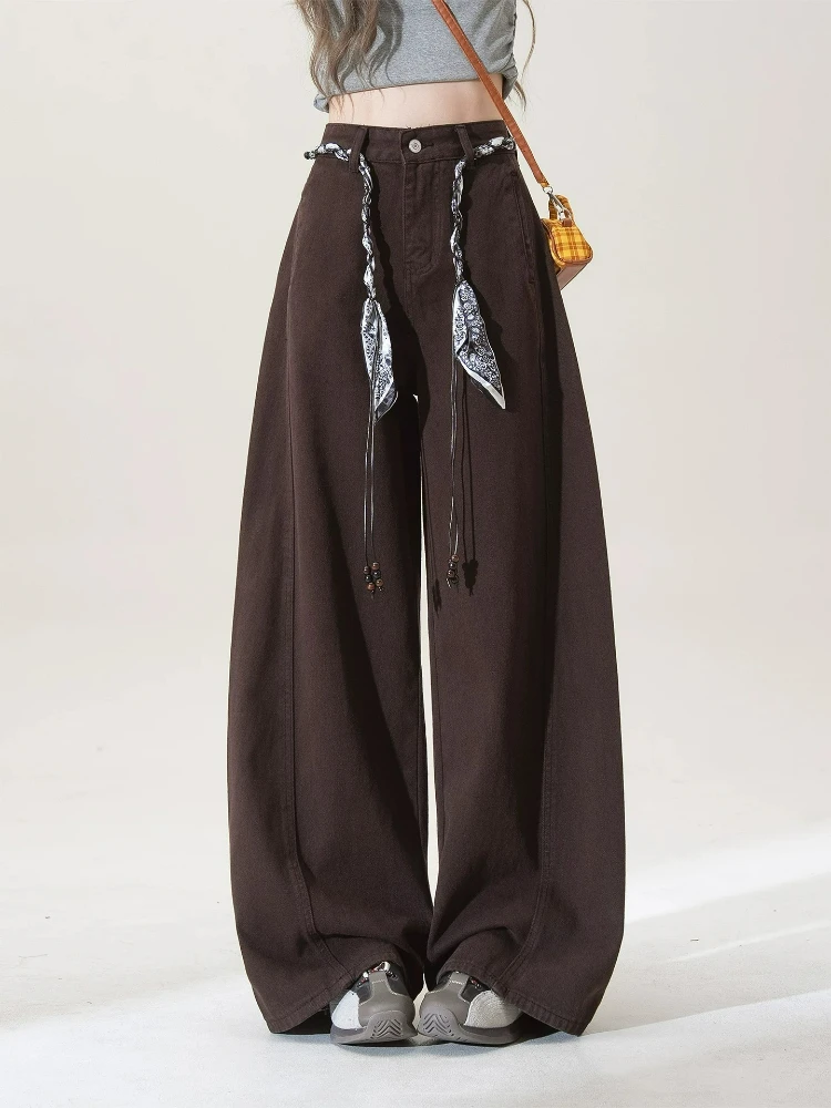 

American Vintage Wide Leg Pants for Women 2025 New Autumn with Silk Belt Versatile Straight Leg Casual Style