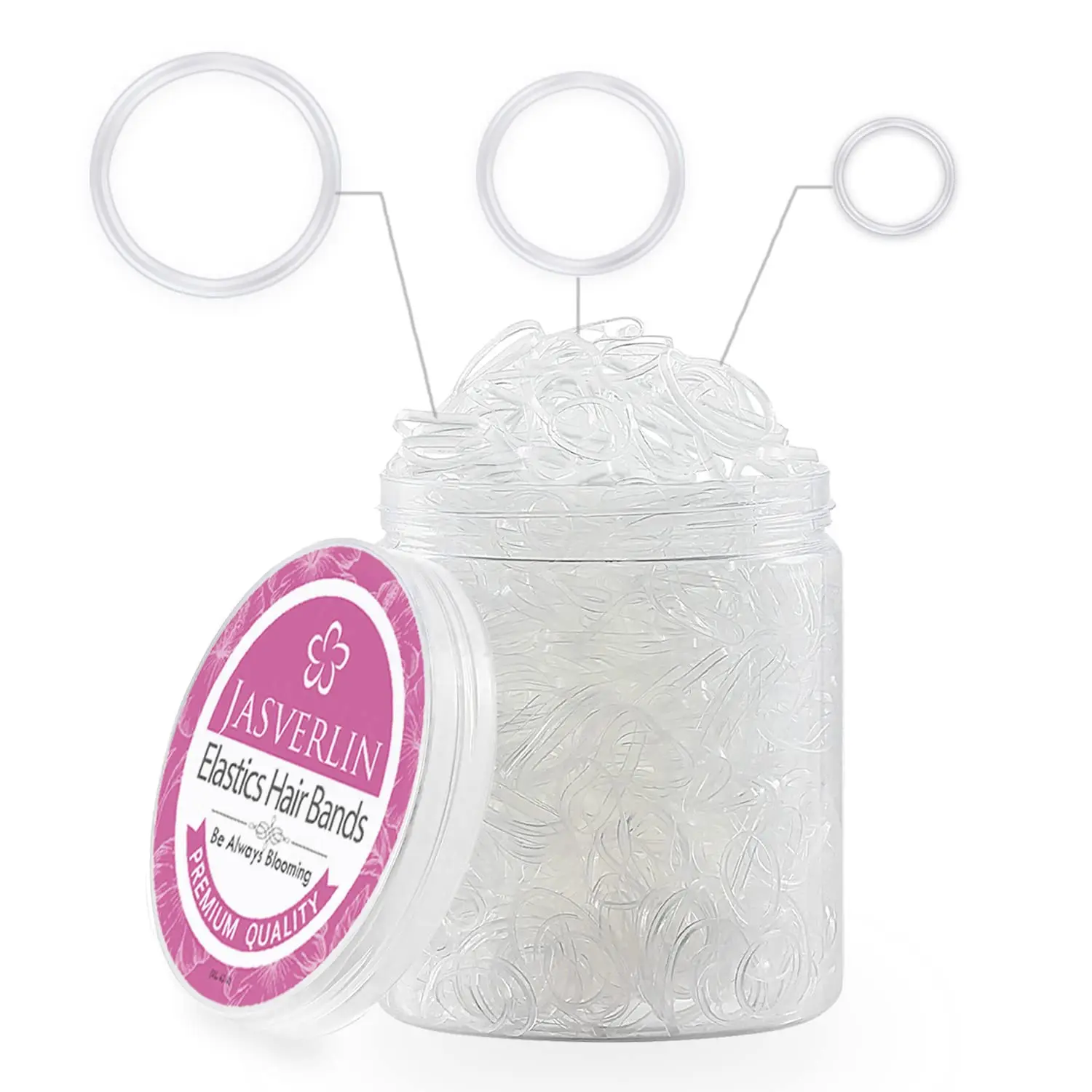 

2000 Pcs Clear Hair Elastics, 3 Sizes Small Medium Large Rubber Bands for Ponytails, Toddlers, Kids & Women