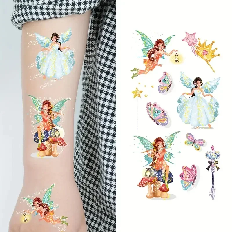 10pcs/set Glitter Tattoo for Kids Cartoon Girls Flower Butterfly Spirit Series Tattoos Temporary Waterproof Hand Arm Painting