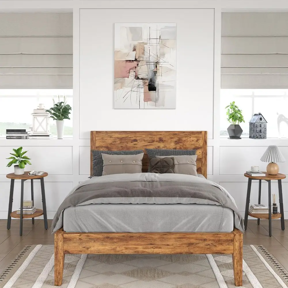 Side Table, Small Round End Table with Storage Shel or Small Space, 2-Tier Bede Table Soa Couch Table, Round Accent Table Nighst