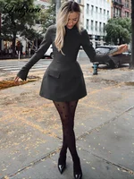 Dulzura Long Sleeves Zipper Bodycon Mini Dress With Pocket Solid Elegant Outfit Office Streetwear Women’S Autumn Winter Clothes - Image 4