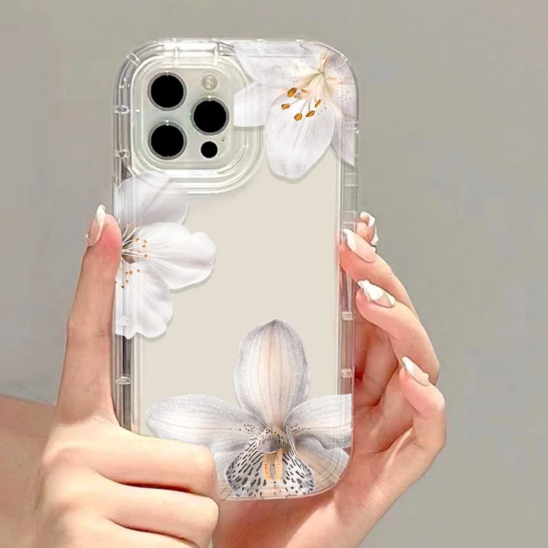 Custodia per telefono trasparente per iPhone 16 Pro 17 11 13 15 12 14 Pro Max 17 Air 16E XR 7 8 Plus SE 2022 Cover antiurto fiore di giglio blu