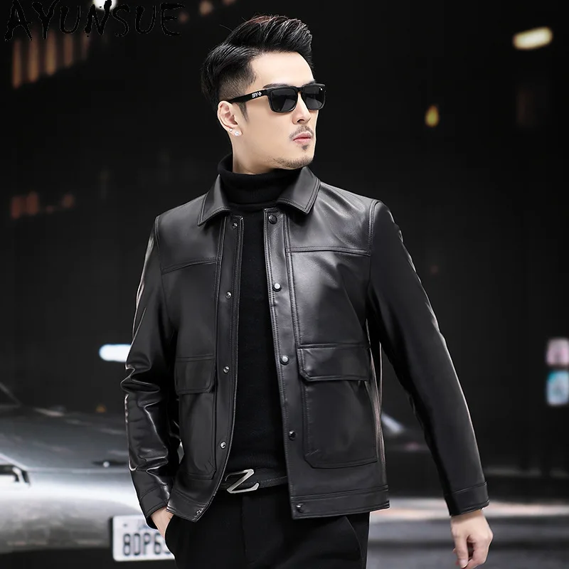

Tcyeek Top Layer Cowhide Real Leather Jacket Men 2025 Autumn Coat Mens Clothes Trendy Jaqueta De Couro Detachable Down Liner