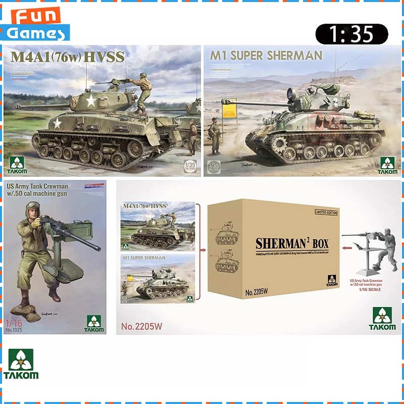 

TAKOM 1/35 Chariot Assemble Figure M1 SUPER SHERMAN M4A1(76w) HVSS 2205 2206 Soldier Assembly Model Collectible Custom Toy Gift