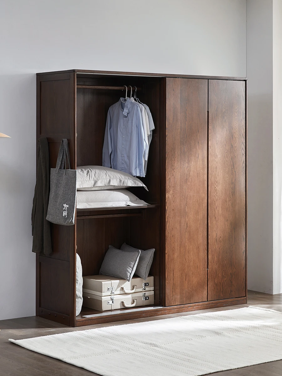 

Шкаф с раздвижной дверью из цельного дерева, простой шкаф с раздвижной дверью из дуба, двухдверный шкаф для хранения, большой шкаф длиной 2 метра.