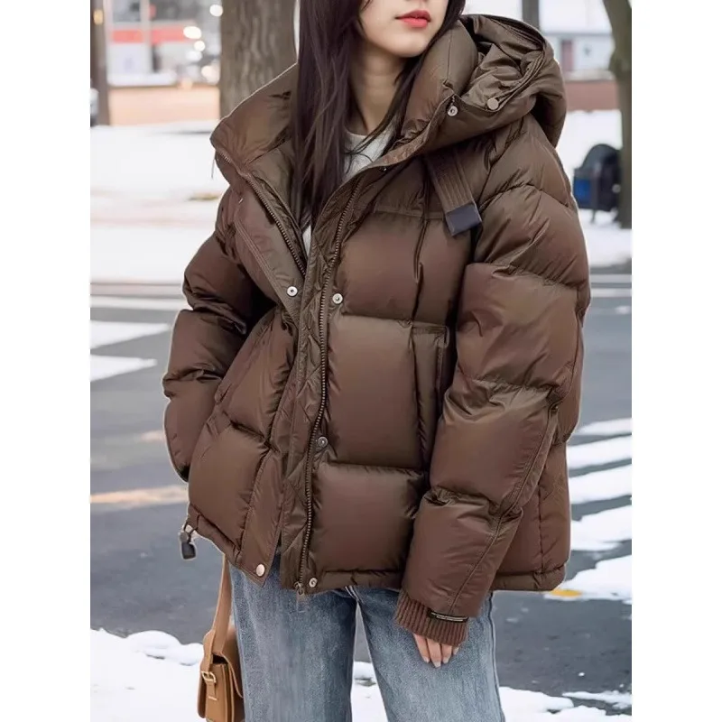 Piumino con cappuccio da donna inverno 2025 nuova versione coreana giacca da pane giacca calda ispessita