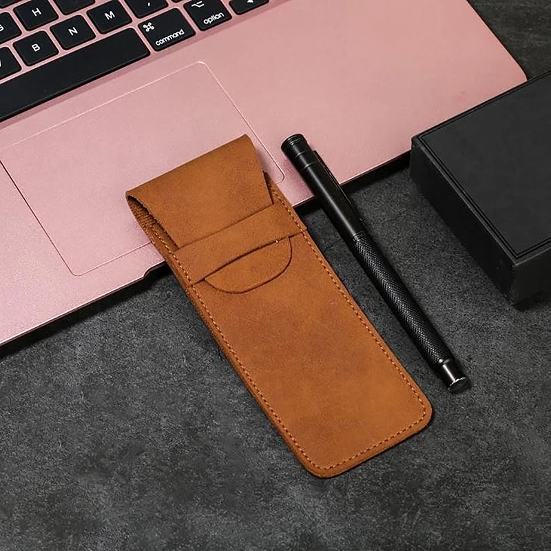 Vintage Leather Pen Case Portable Pocket Pen Pouch Mini Stationery Storage Bag For Business Travel Students Office Supplies