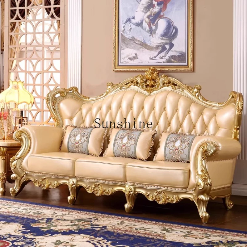 

Combination double-sided carved U-shaped solid wood French champagne gold 123 sofa