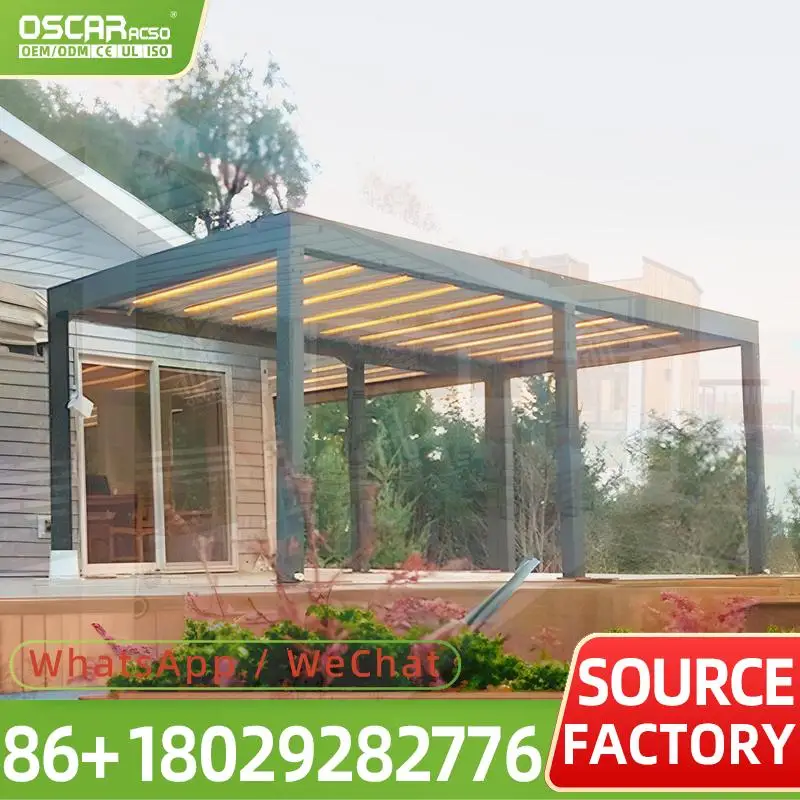 Outdoor Smart Retractable Canopy Aluminum Frame Sun Shading Rainproof Awning for Garden Patio Balcony pergola