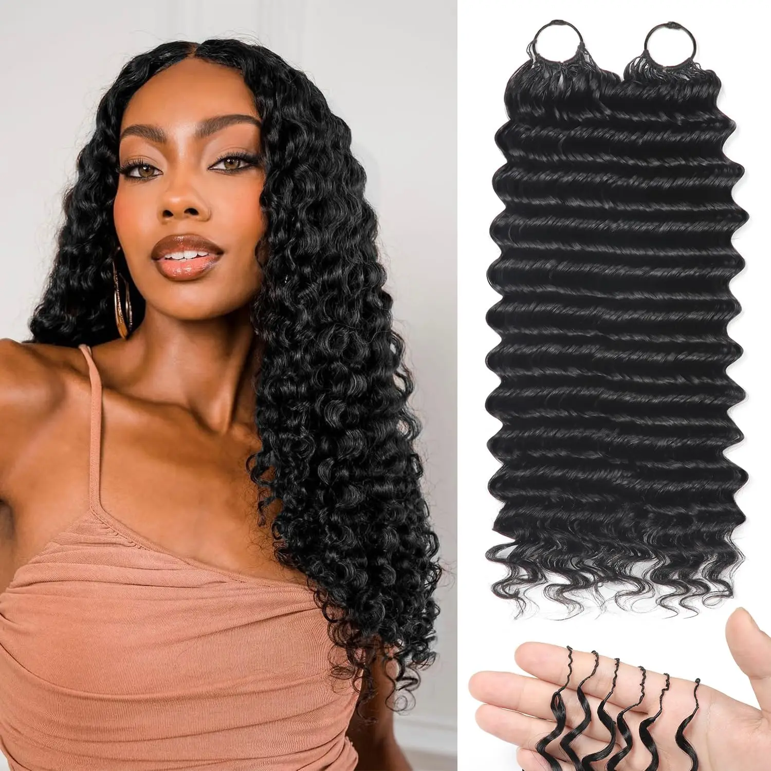 

28 30 Inch Feather Crochet Human Hair Deep Wave Hair Extensions 240g Pre-Separated Pre Looped Human Curly Crochet Hair for Women