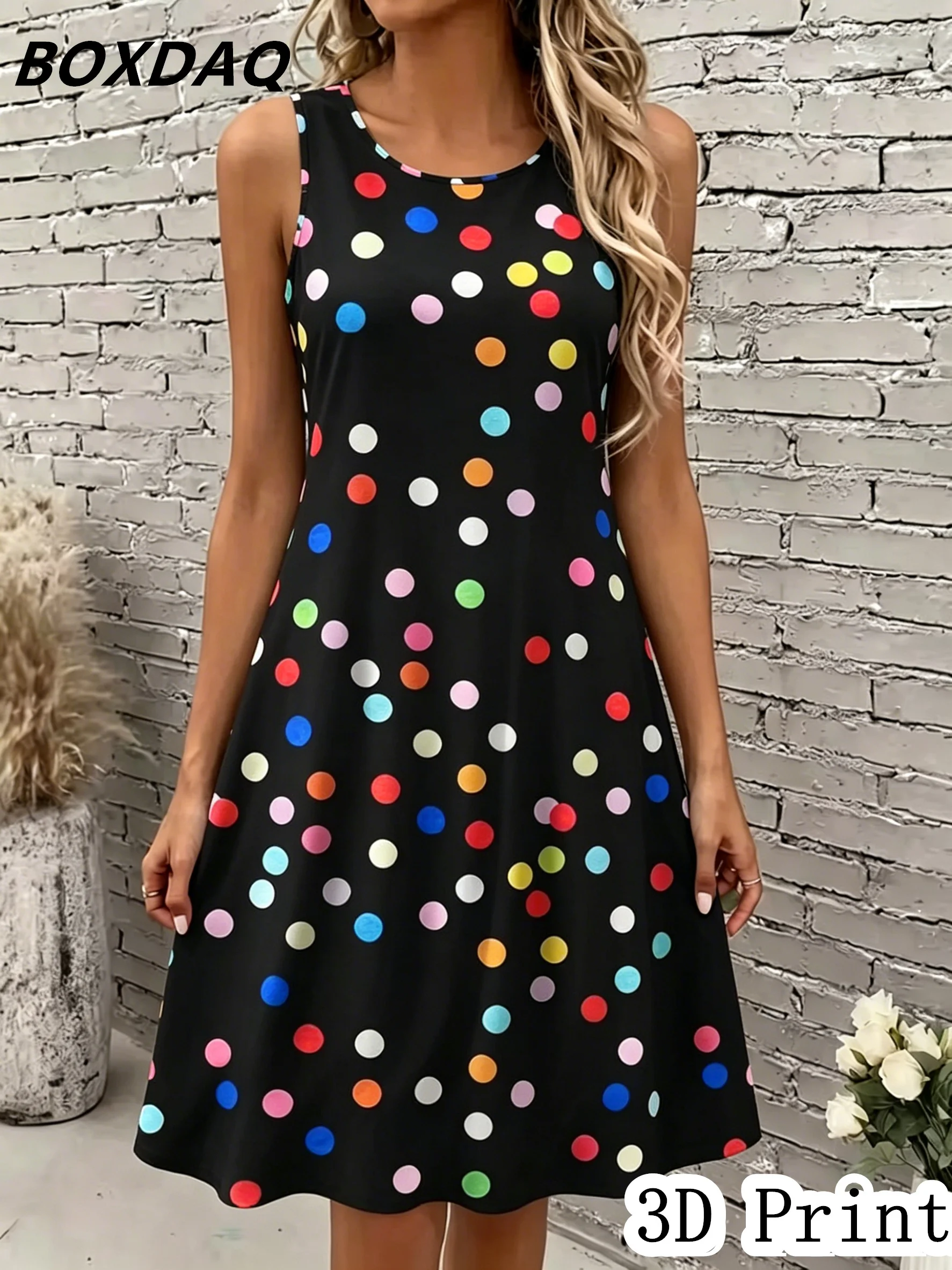 summer women's sleeveless dress Fashion Colorful polka dot pattern Tank dress Casual beach Party Sundress