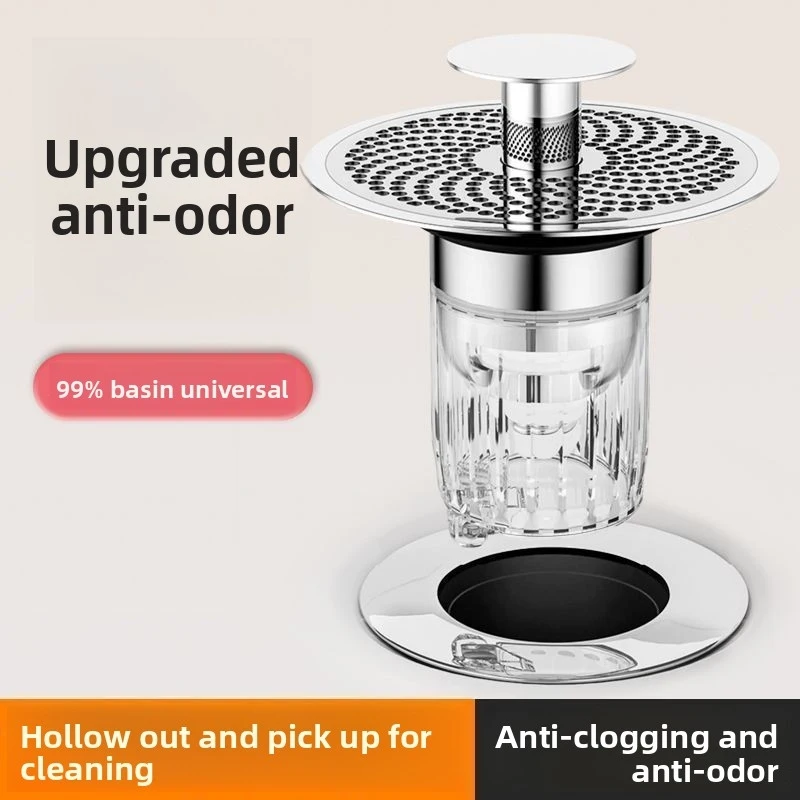 Washbasin leak-proof plug, press-type pop-up core drain accessory, anti-clog, anti-odor filter net