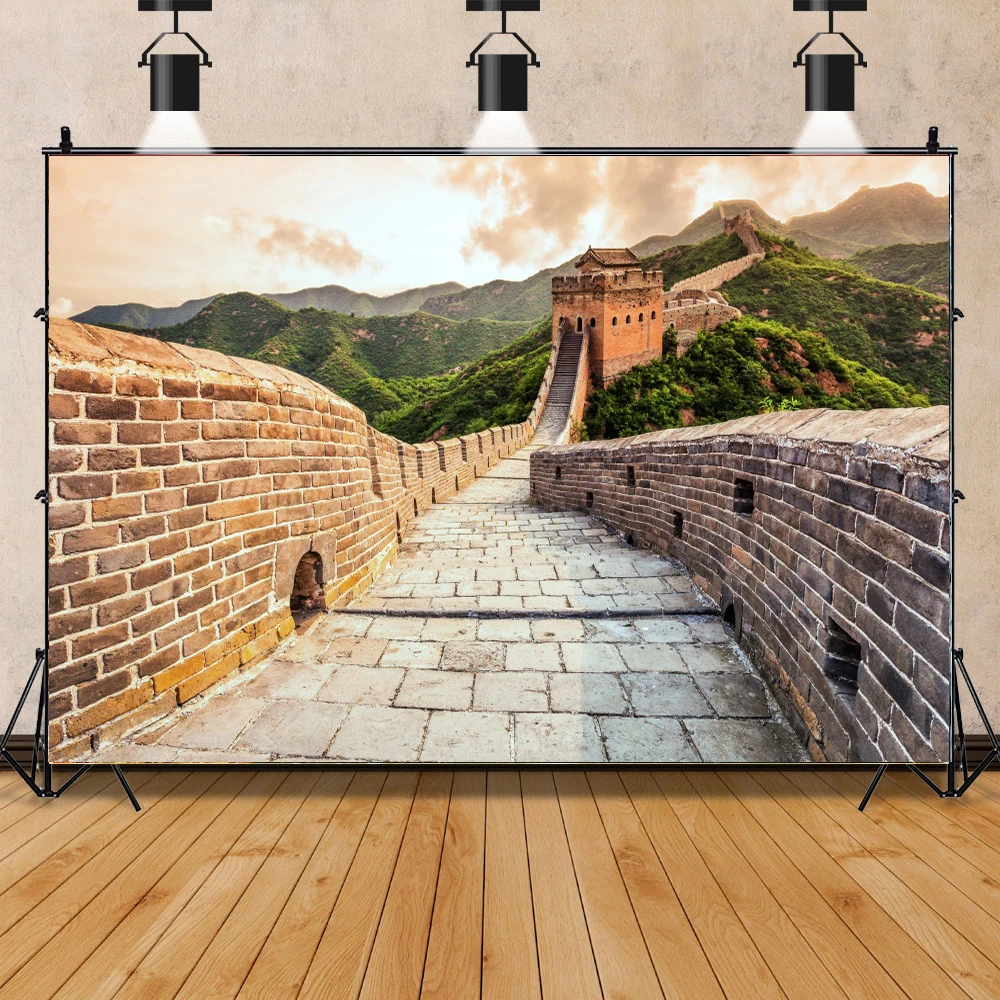 จีน Great Wall ฉากหลังที่มีชื่อเสียงสถาปัตยกรรม Great Wall Vintage กำแพงอิฐพื้นหลังสำหรับครอบครัวอเมริกัน Decor Props