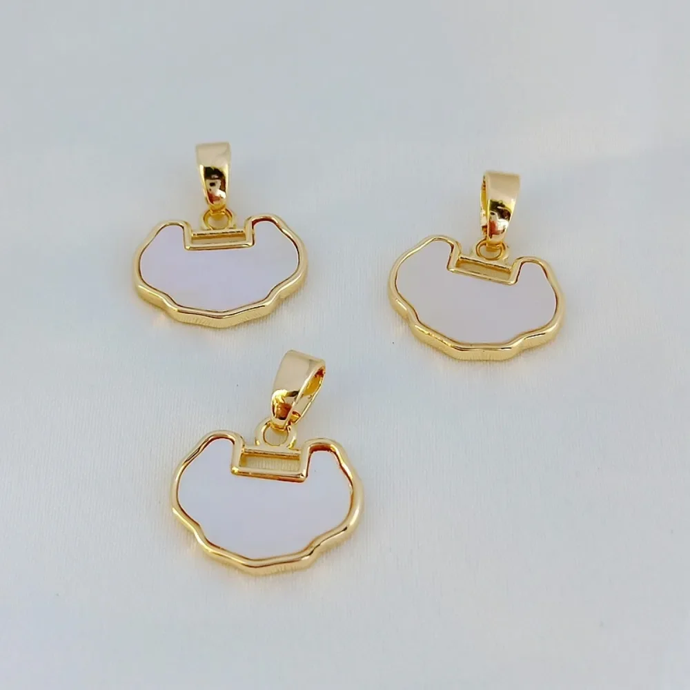 

14K Gold-plated, Shell-encrusted Ruyi Lock Pendant, Bracelet, Necklace, Small Pendant, DIY Handmade Jewelry Accessory