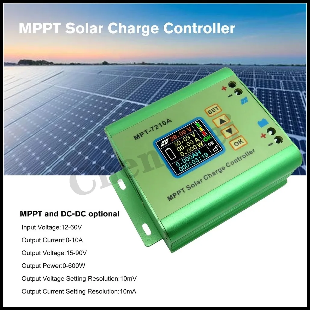 NEW CNC MPT-7210A Color LCD Display MPPT Solar Panel Charge Controller 24/36/48/60/72V Boost Solar Battery Controllers