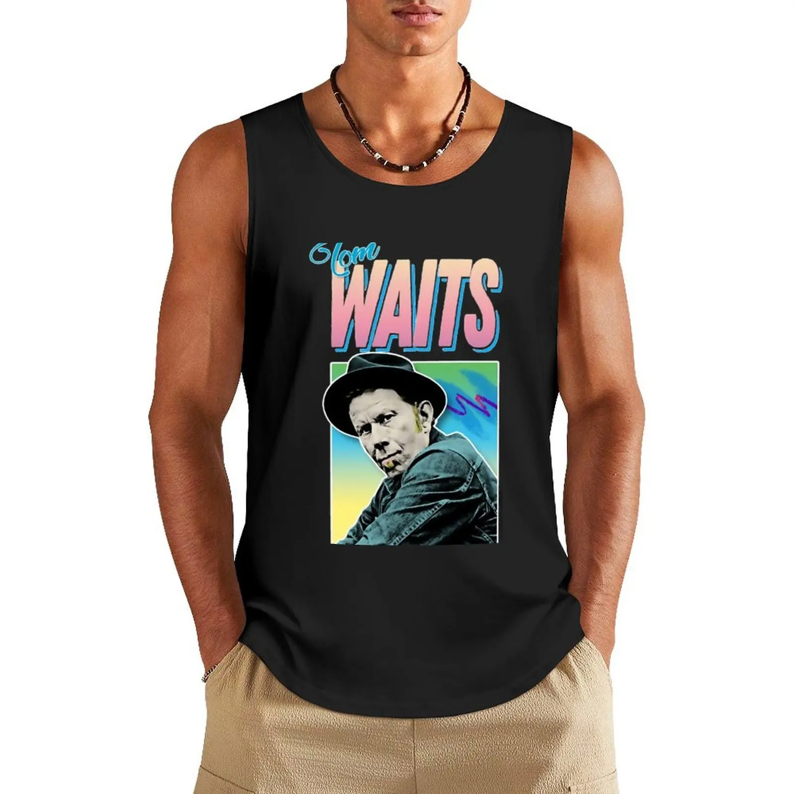 

Tom Waits Retro 90s Styled Aesthetic Design Tank Top gym t-shirts man mens gym clothes gym shirts clothes