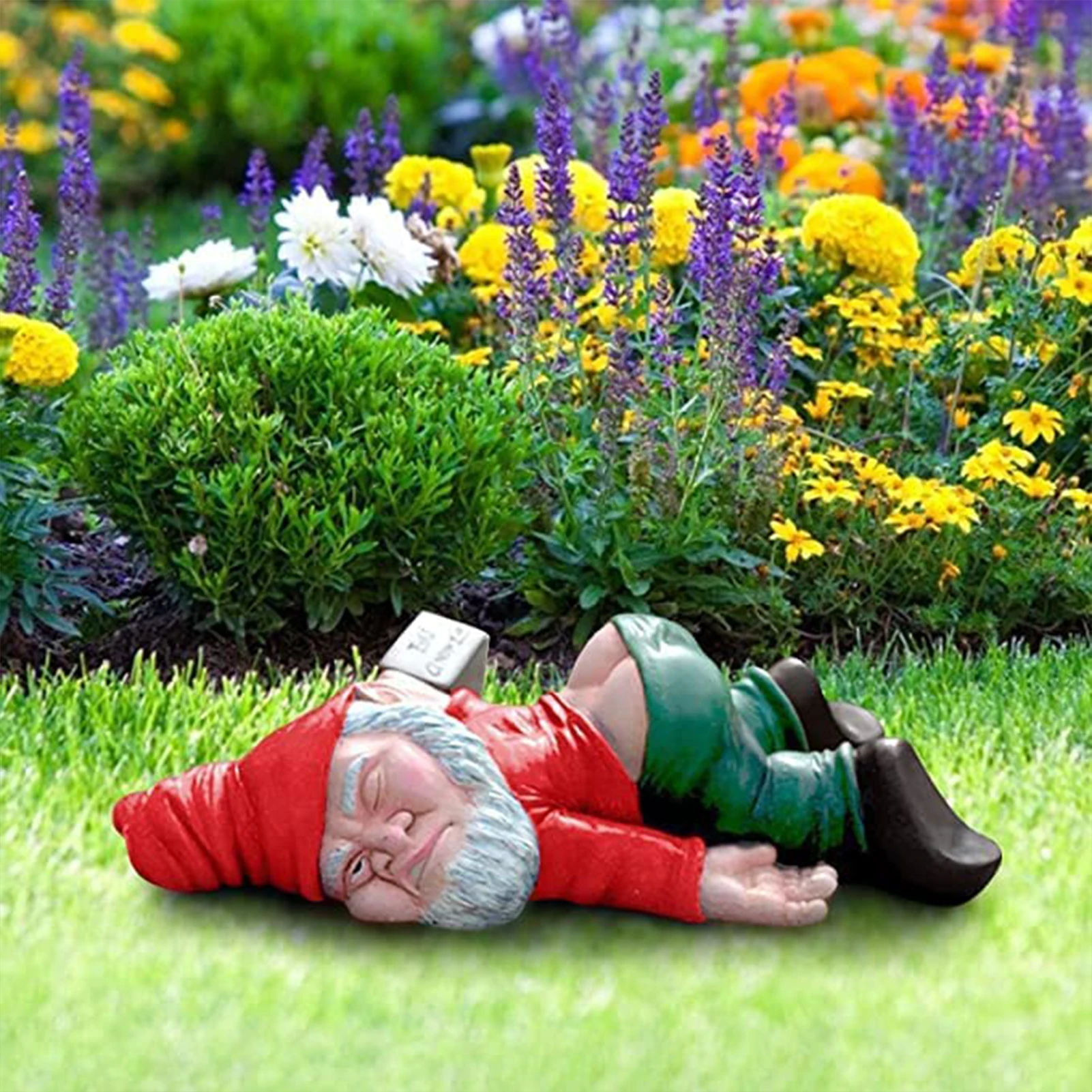 

15cm Red Dwarf lying Drunk Gnome Statues Fairy Garden Decor Ornament Flower Pot Micro Landscape Outdoor Figurine Garden Ornament