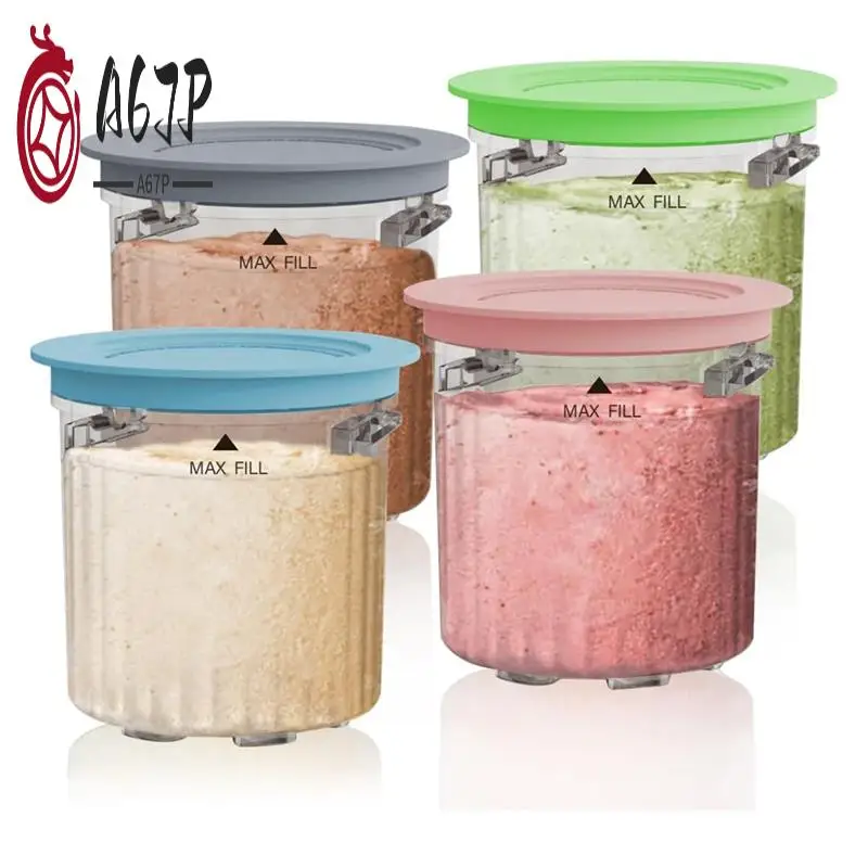 

A67P-Pint Containers And Lids Replacement Compatible For Ninja Creami Breeze NC100/NC200 Series Ice Cream Makers, 16Oz 4Pack