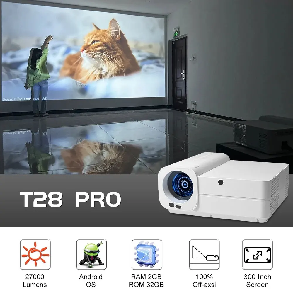 Touyinger Light Unicorn T28 1080P Full HD 13000 Lumens LED Video Projector 4K Android 5G WiFi 300 بوصة مسرح السينما المنزلية الذكية