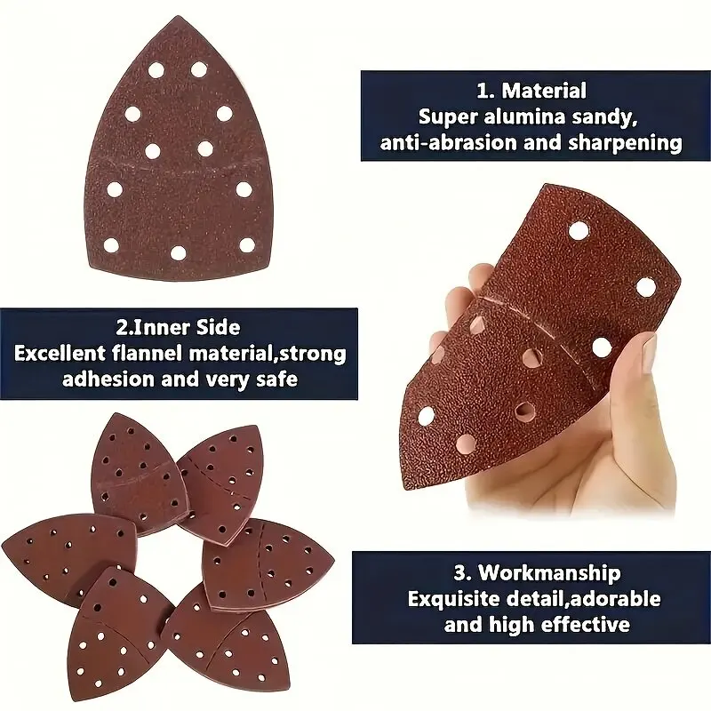 65Pcs 11-Hole Mouse Triangle Sandpaper 40-240 Grit, Alumina Abrasive, Hook & Loop Triangular Sanding Sheets for Detail Sanders view 4