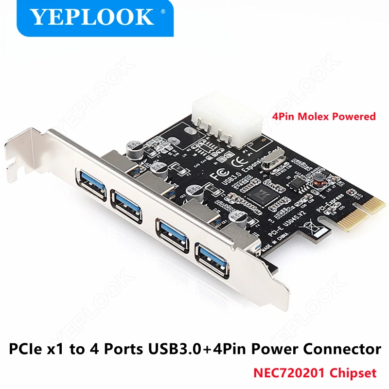 PCIe 1x-4 порта USB3.0 Карта расширения 4-контактный разъем питания Адаптер PCI Express USB 3.0 Концентратор Высокоскоростной набор микросхем 5 Гбит/с NEC 720201