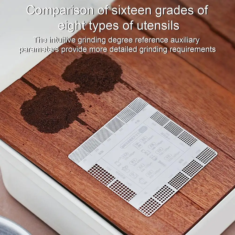 Coffee Grind Measuring Card Small Grind Reference Card Stainless Steel Coffee Grind Size Precision Guide Card for Outdoor