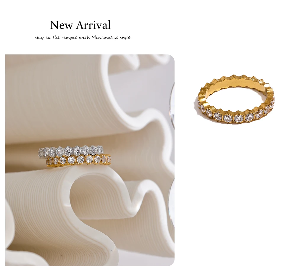Yhpup Exquisiter weißer Zirkonia Bling Edelstahl Klassisch Dünn Schicker Ring Luxus Verlobung Hochzeit Modeschmuck Geschenk – Detail 8