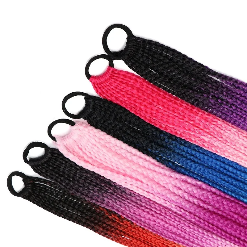 24 Zoll Synthetischer Farbverlauf Geflochtener Pferdeschwanz Haarverlängerung Elastisches Gummiband Flechtpferdeschwanz für Mädchen und Frauen – Detail 4