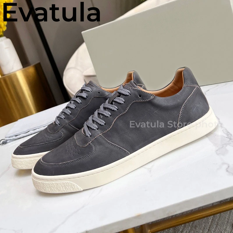 Suede Leather Lace Up Flat Platform Shoes For Men Round Toe Casual Shoes Plus Size Spring Outdoor Comfort Walking Sneakers Male