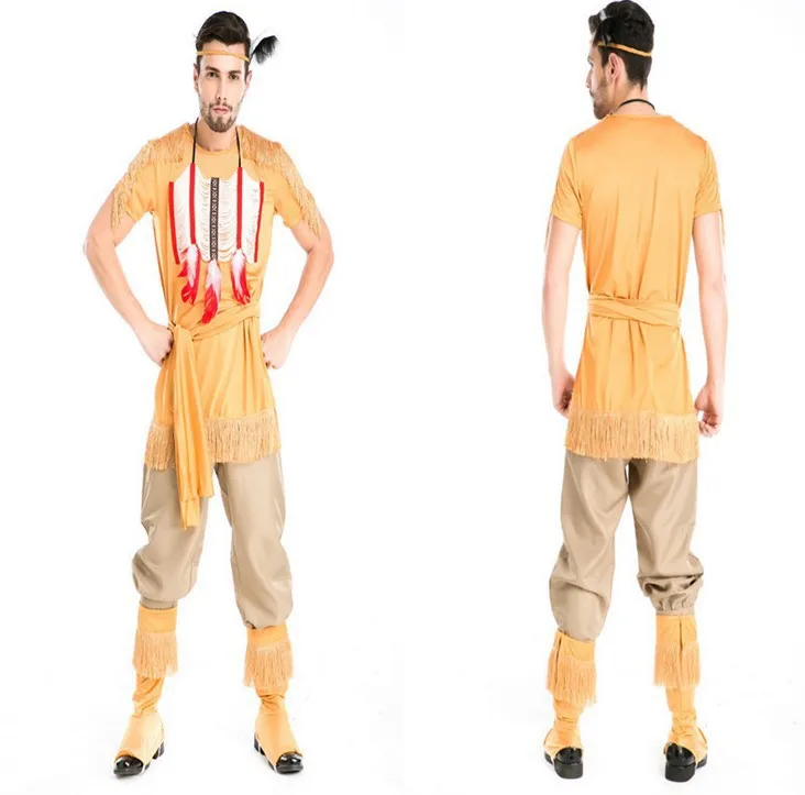 

Костюм для косплея индейцев на Хэллоуин для вечеринок, танцев и выступлений, мужской главный наряд, примитивный дикий человек.