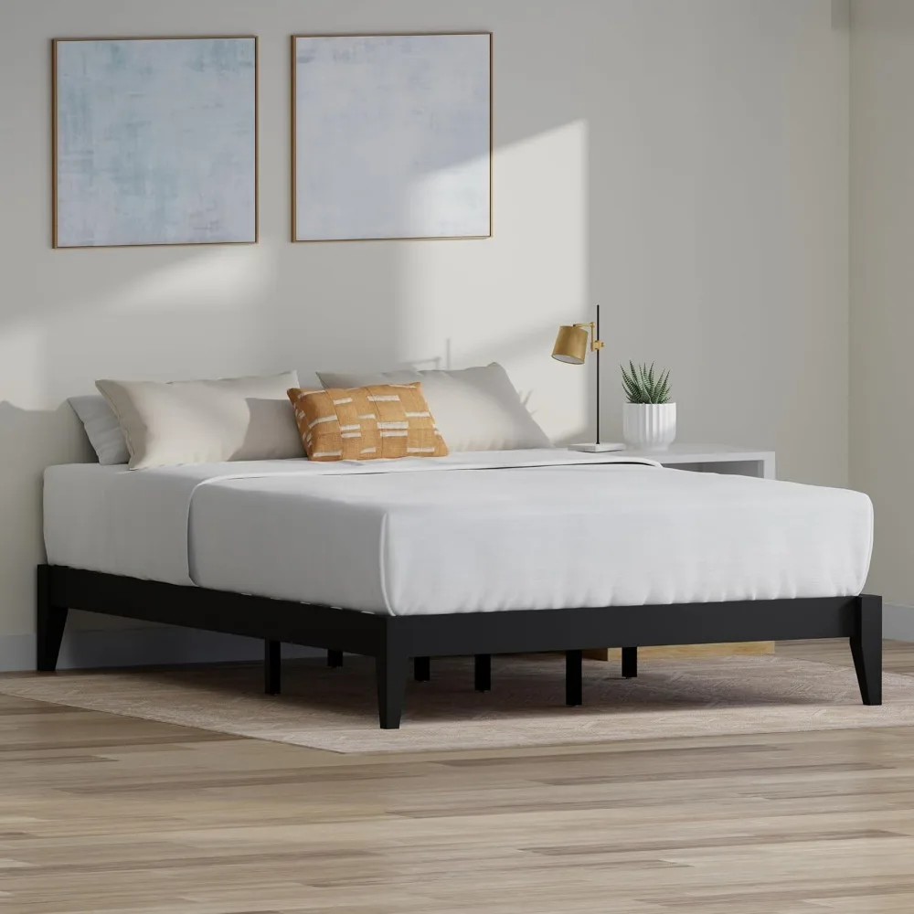 

Serene Farmhouse Style Wood Bed Frame In Queen Size (No Headboard) - Coastal Modern Design, Sturdy, Easy Assembly, Ample