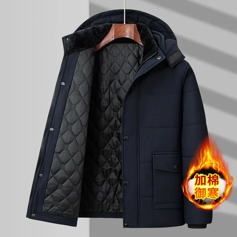 Big Size  Fleece Lining Parkas Men Outwear Middle Aged Father Winter Jacket Windproof Removable Hoodie Coat Male Clothing  8XL