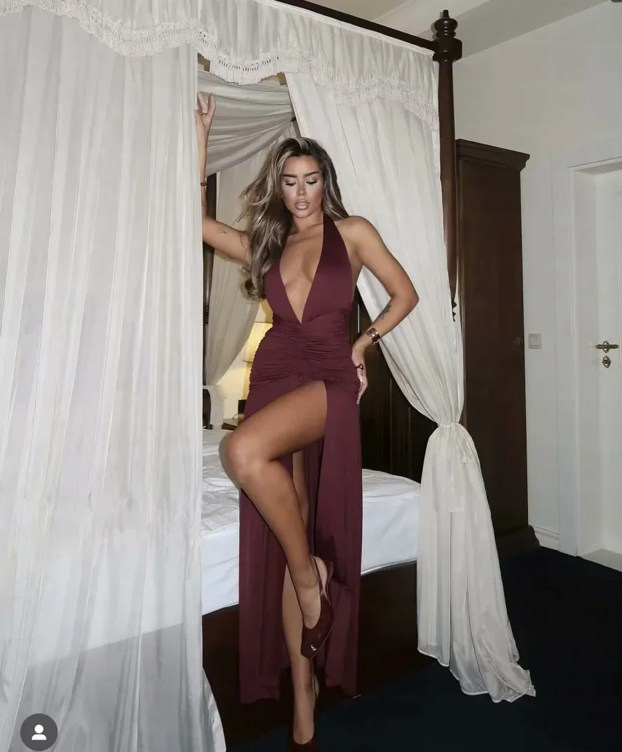 

LIBIELIY Новое женское модное платье в стиле Европы и США, сексуальное длинное платье с висячим вырезом и v-образным вырезом, открытой спиной, эластичное, с высокой талией