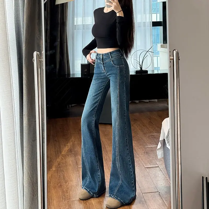 Retro Jeans Women 2025 Spring Autumn New High-Waist Design Niche Slim Casual Versatile Long Pants
