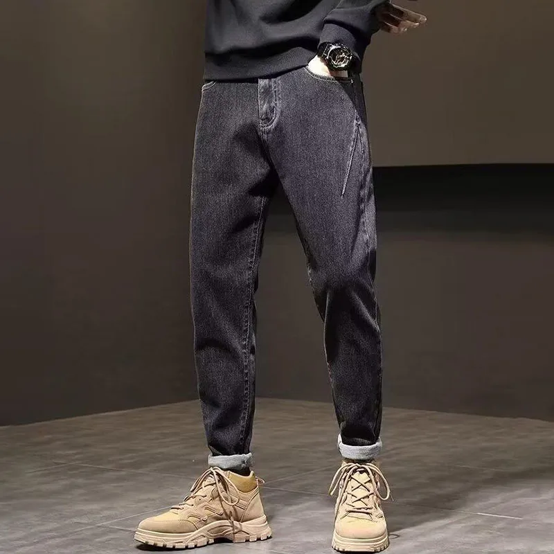 

Men'S Summer Thin Elastic Jeans Korean Version Fashionable Retro Versatile Slim Fit Casual Drawstring Black Pants