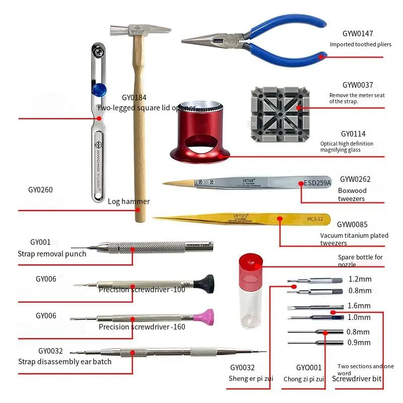 Kwong Yuen Uhrenreparatur-Werkzeugkasten Uhrenreparatur-Set Dekorations-Uhrenwerkzeug-Set zum Entfernen des Armbands und Öffnen des Gehäuses – Detail 4