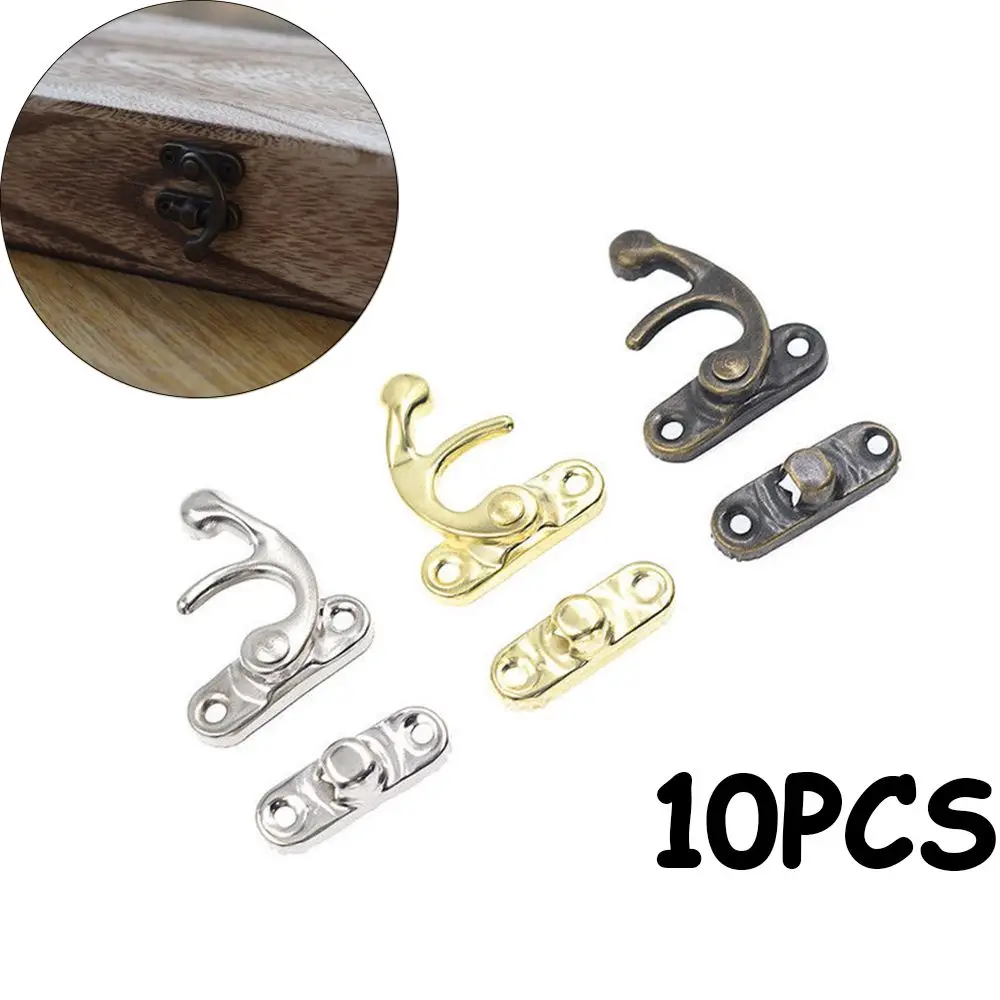 10PCS Vintage Metal Hardware Furniture Wooden Box Decorative Latch Clasps Lock Padlock Hasp With Screws