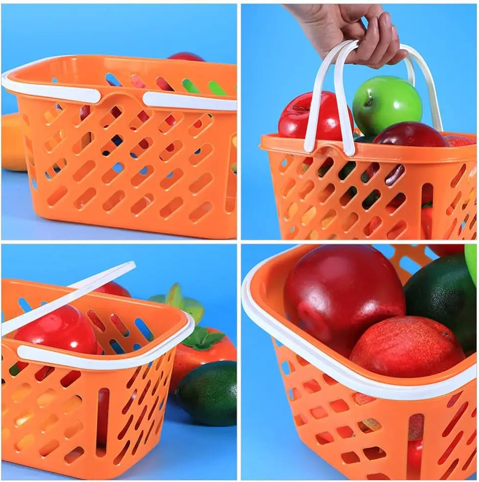 2pcs 쇼핑 바구니 장난감, 어린이를위한 손잡이가있는 어린이 식료품 바구니 식료품 바구니 장난감 놀이 척