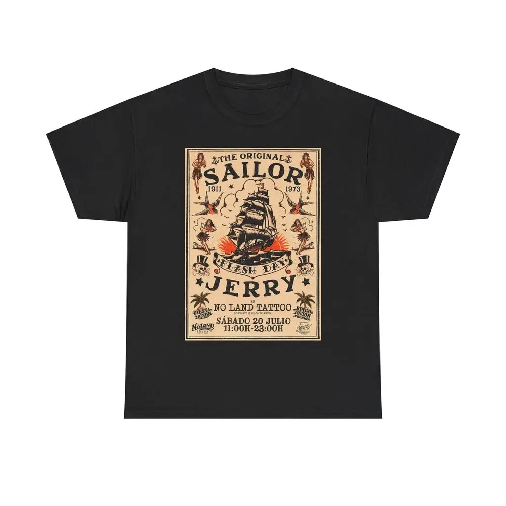 Sailor Jerry Tshirt Vintage Tattoos Sailor Retro Unisex Heavy Cotton Tee